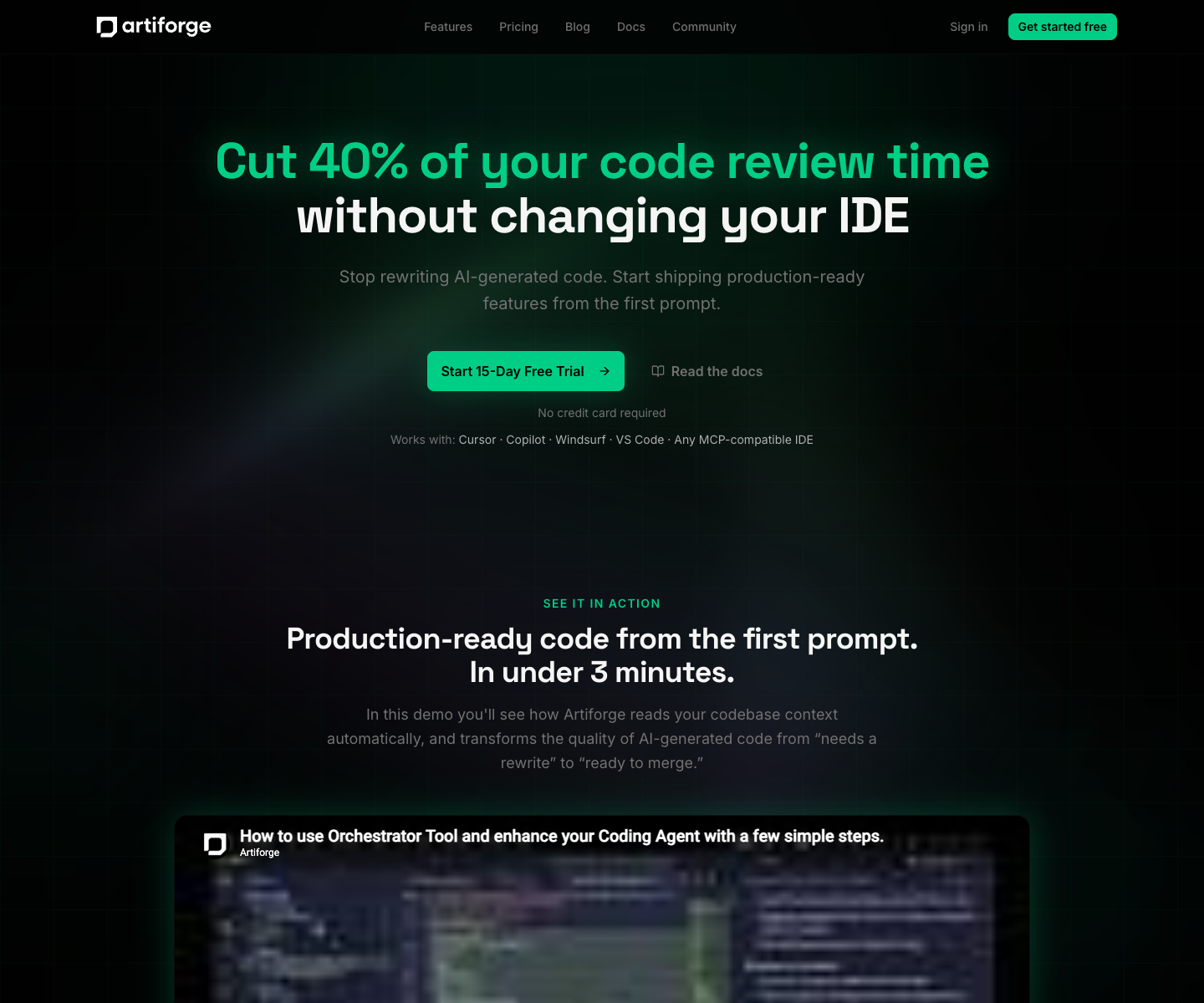 Artiforge landing page screenshot