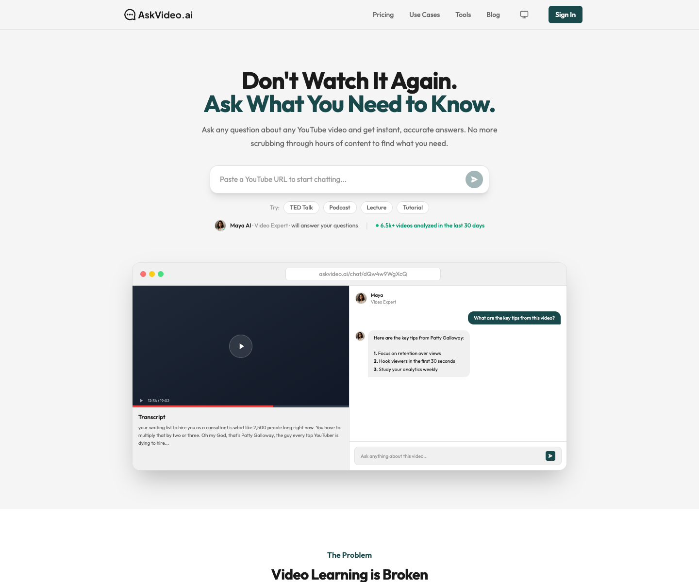 AskVideo.ai landing page screenshot