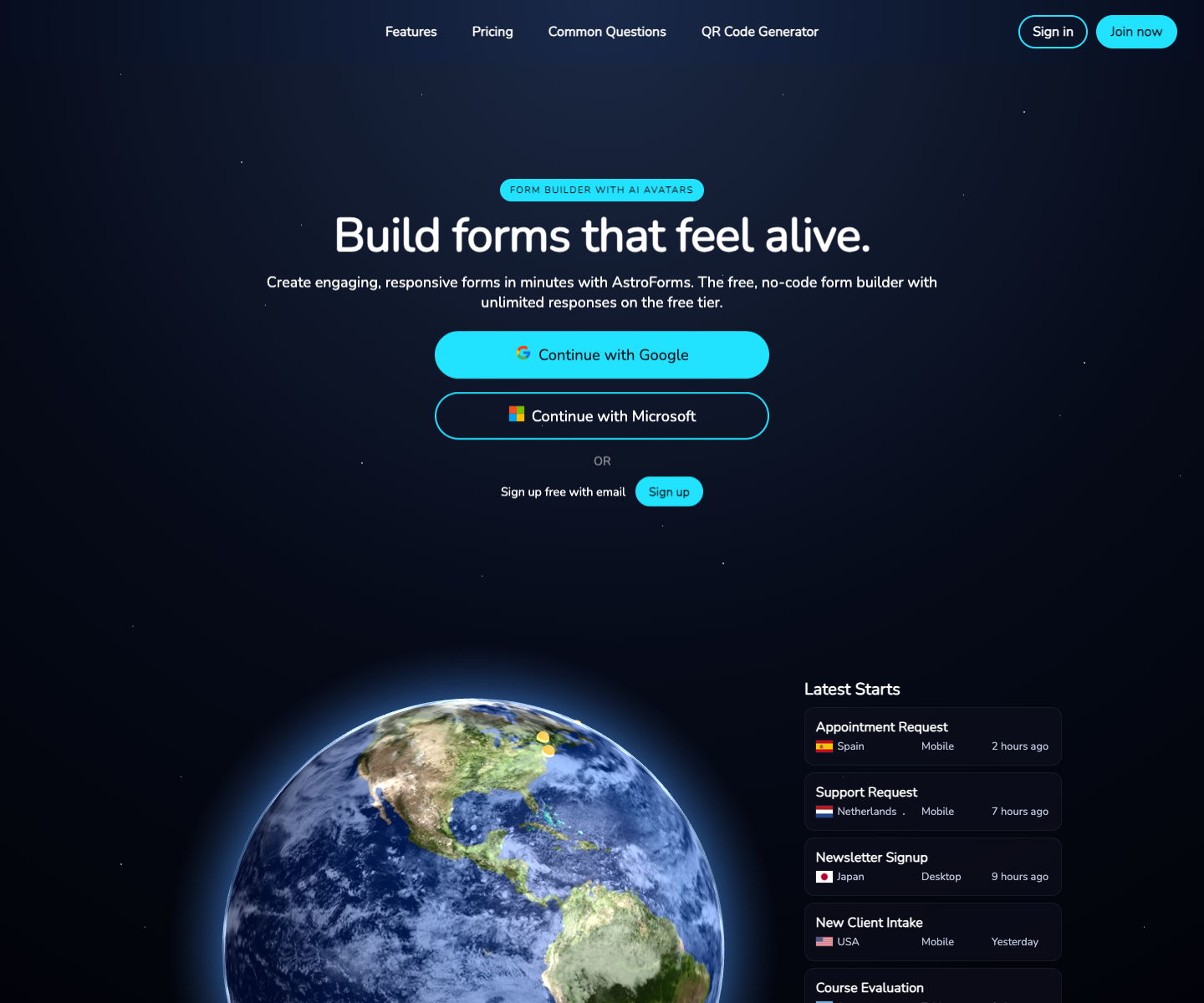 AstroForms landing page screenshot