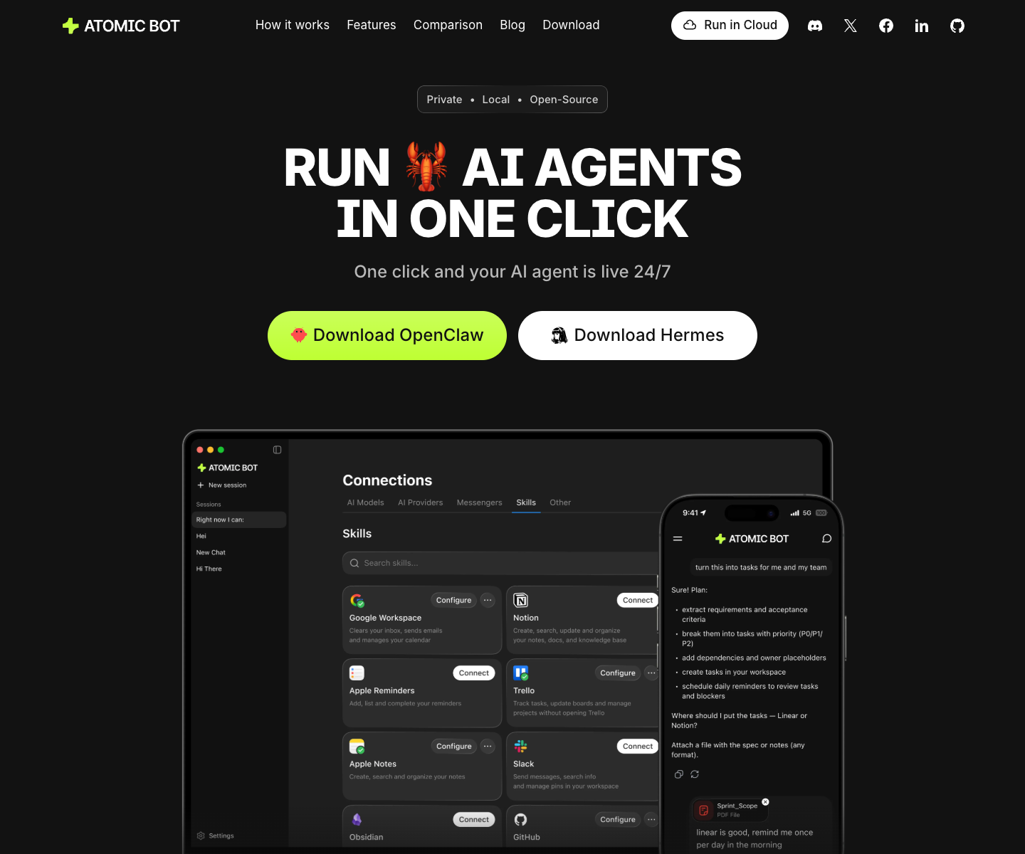 AtomicBot.ai landing page screenshot