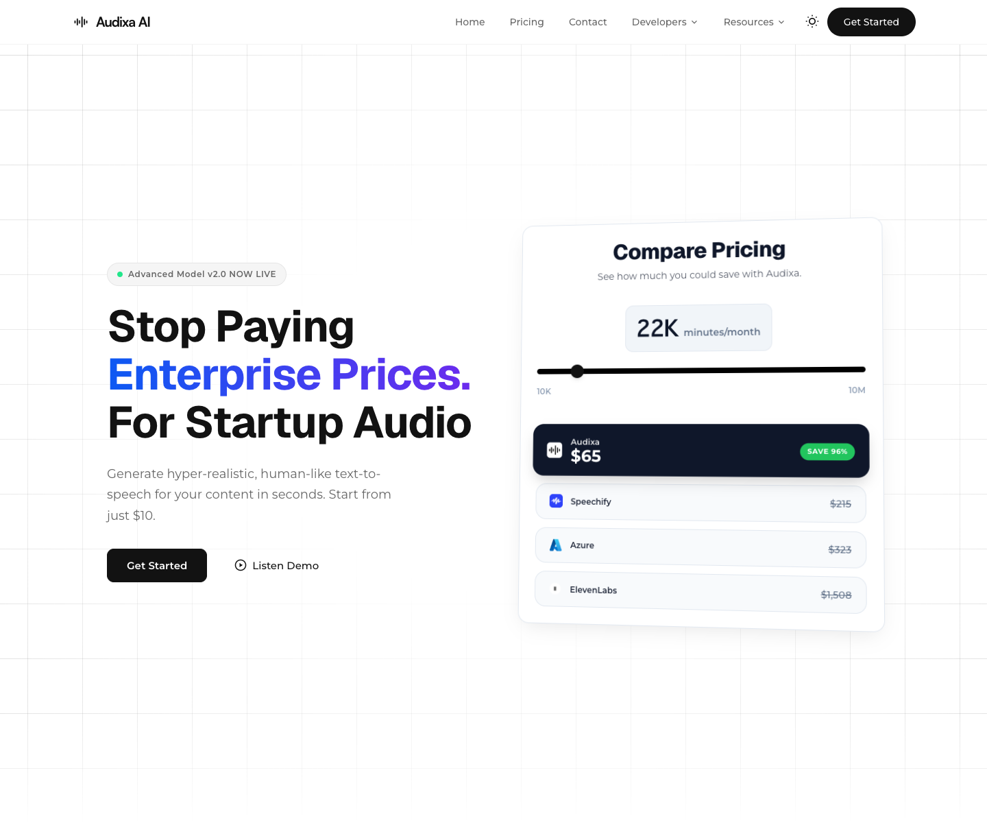 Audixa AI landing page screenshot