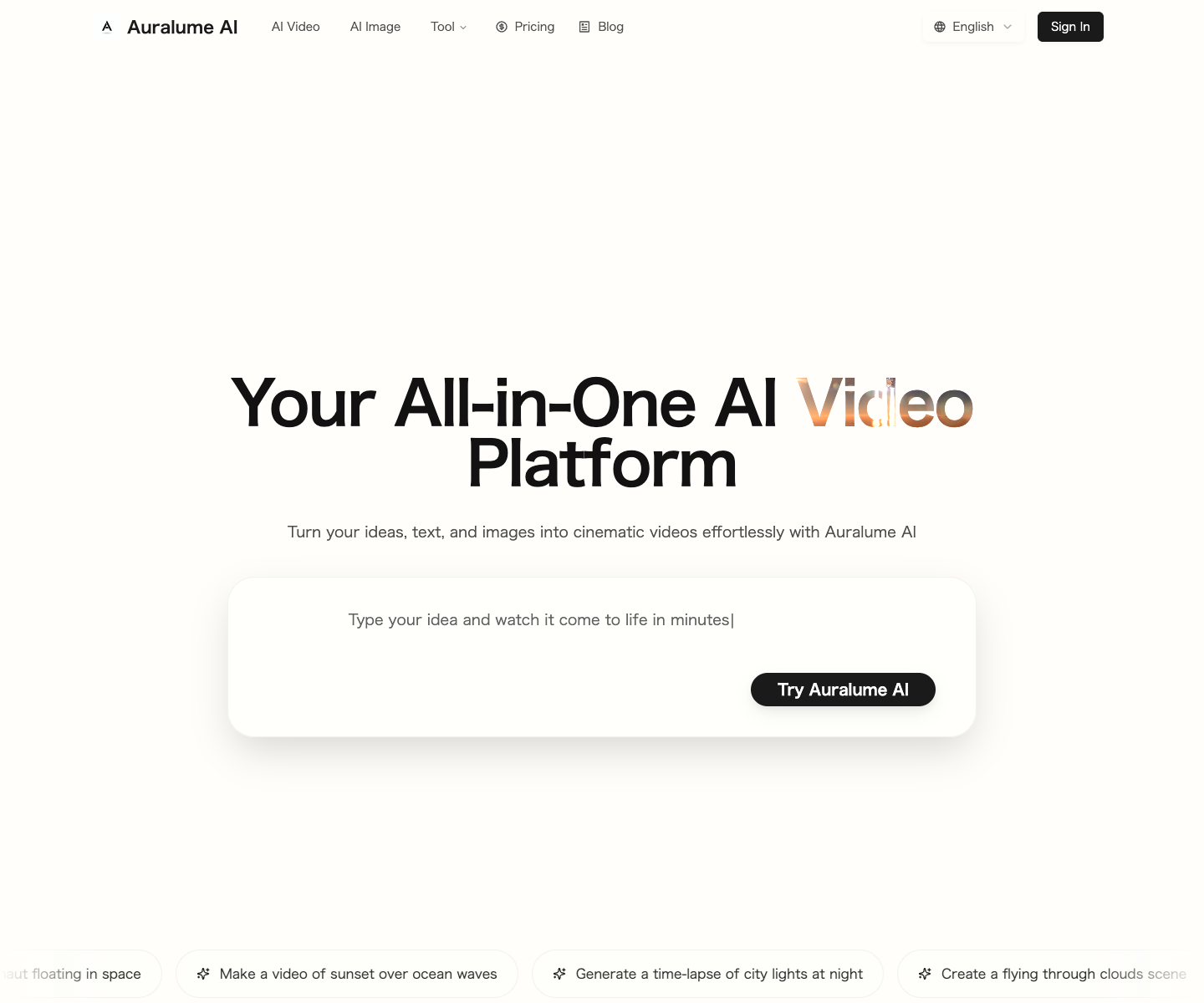 Auralume AI landing page screenshot