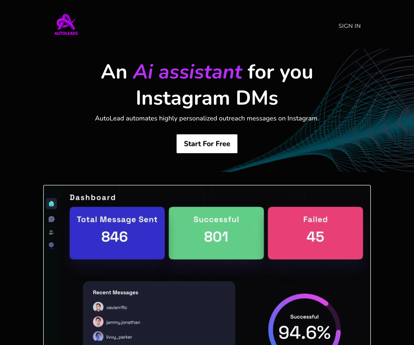 AutoLead landing page screenshot