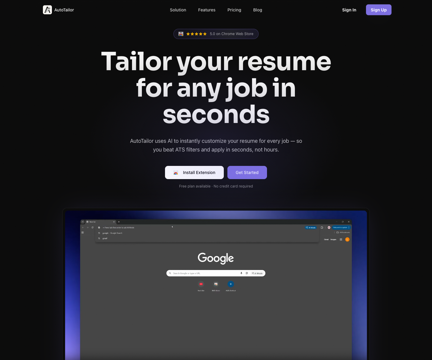 AutoTailor landing page screenshot