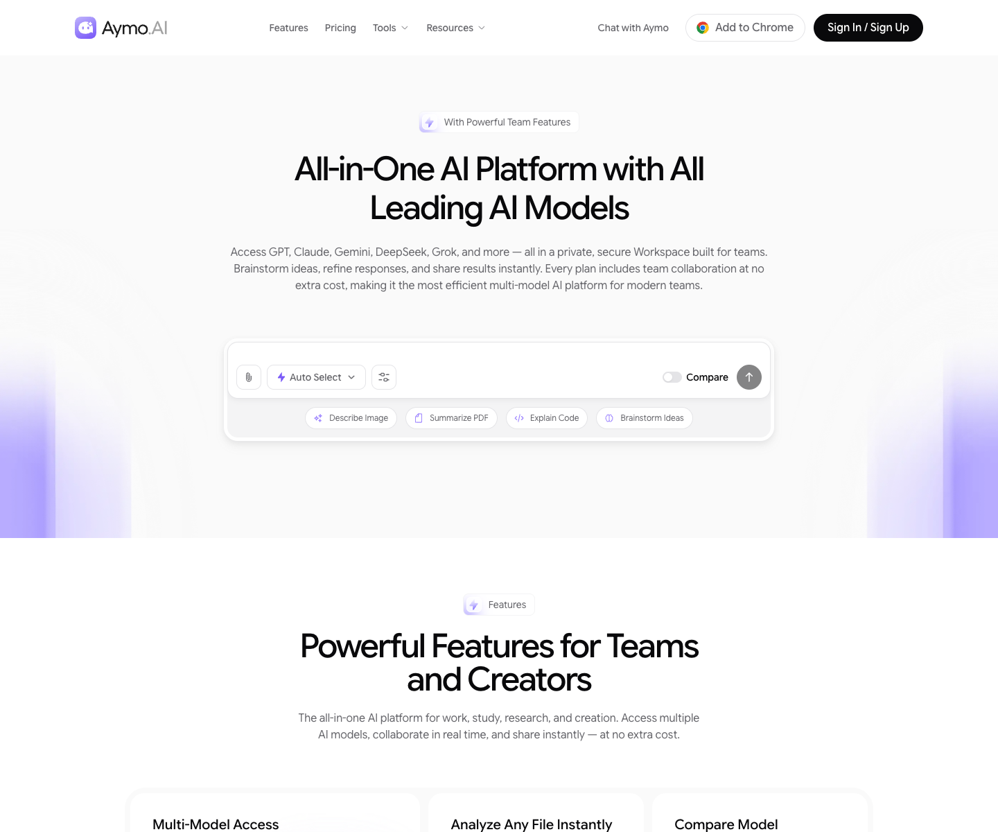 Aymo AI landing page screenshot