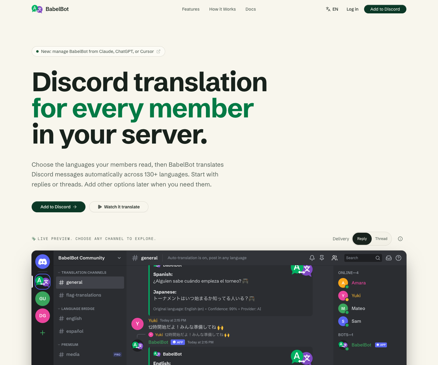 Babelbot landing page screenshot