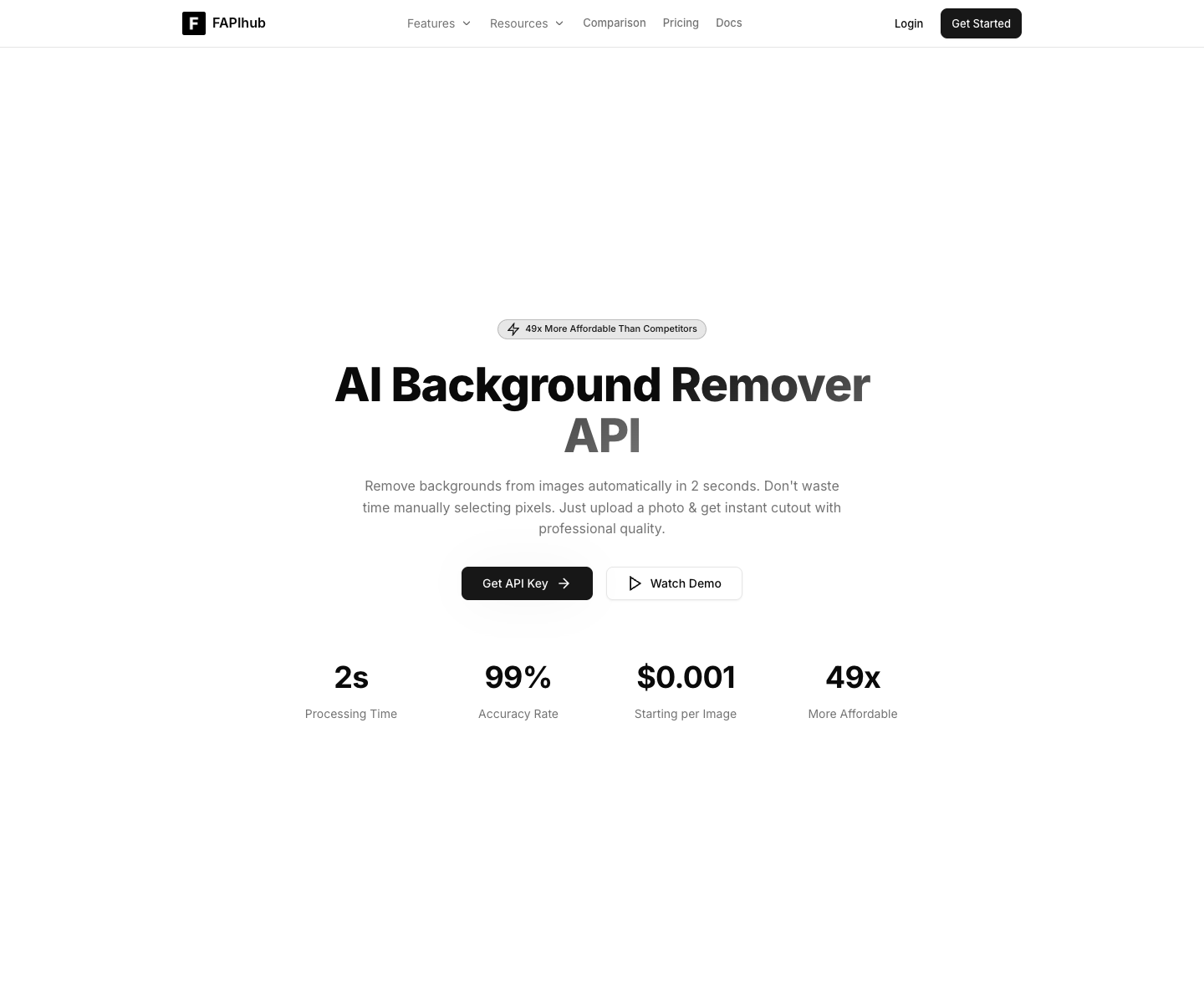 Background Remover API landing page screenshot