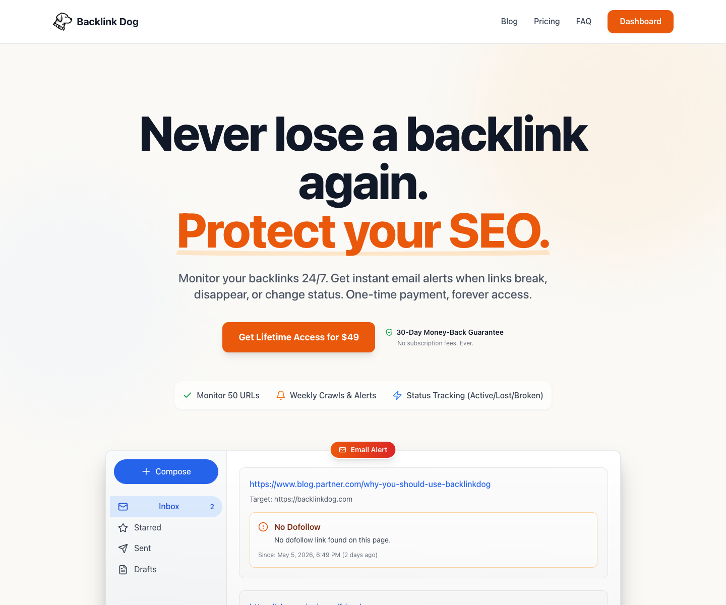 Backlink Dog landing page screenshot