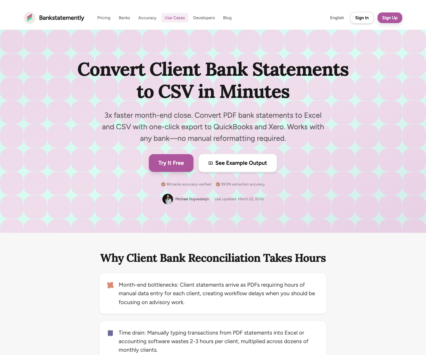Bankstatemently landing page screenshot