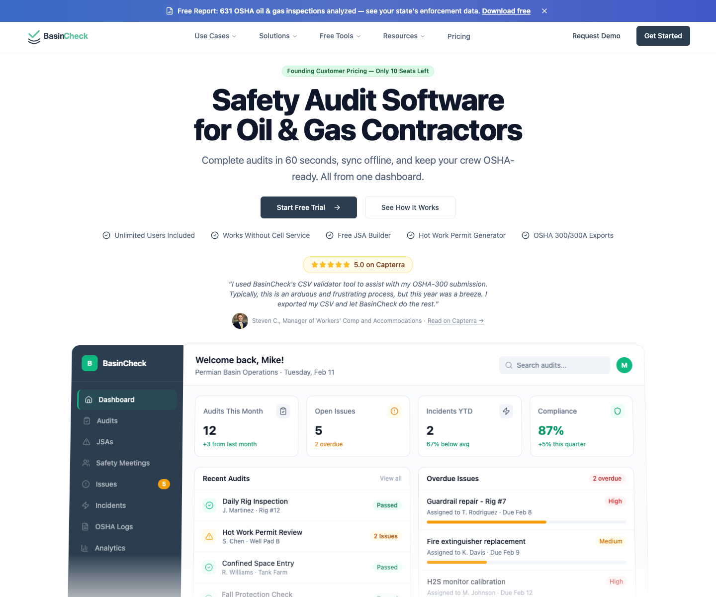 BasinCheck landing page screenshot