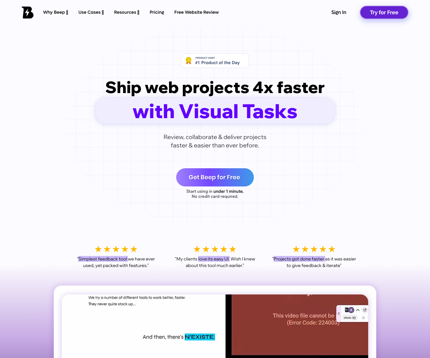 Beep Productivity Inc. landing page screenshot