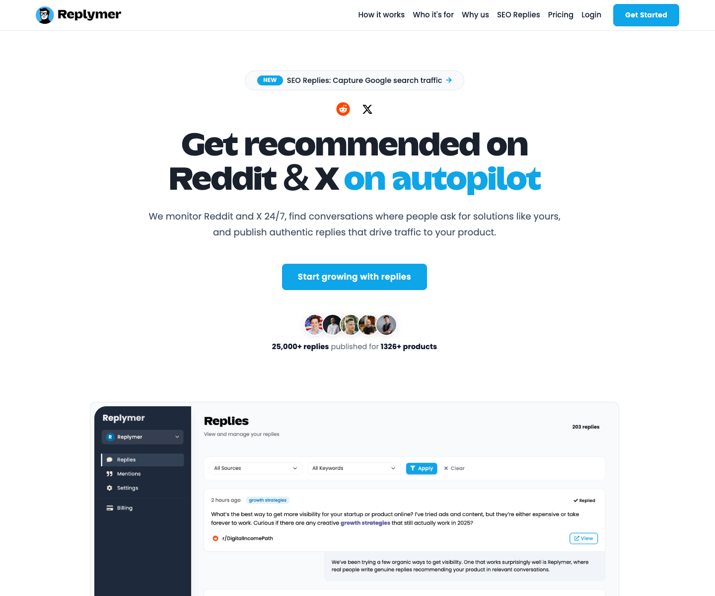 Replymer landing page screenshot