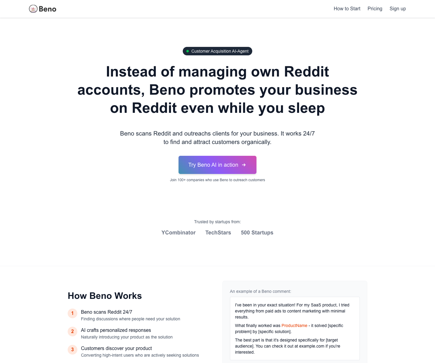 BENO ONE landing page screenshot