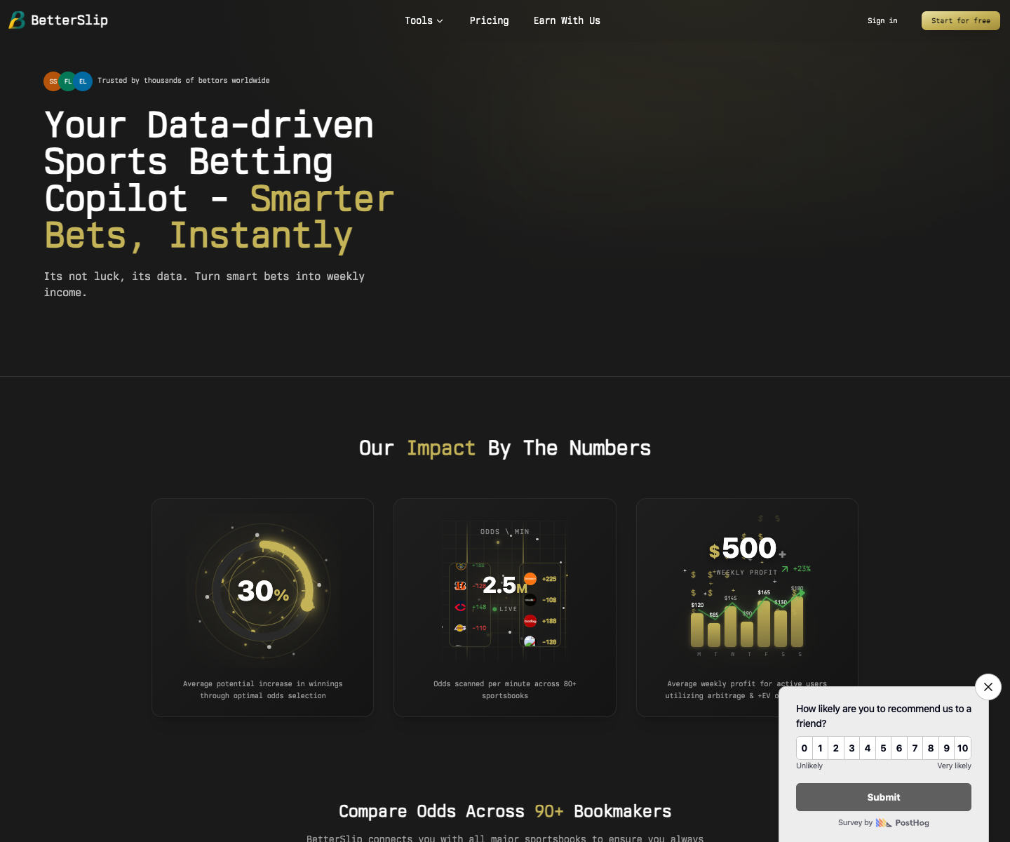 BetterSlip landing page screenshot