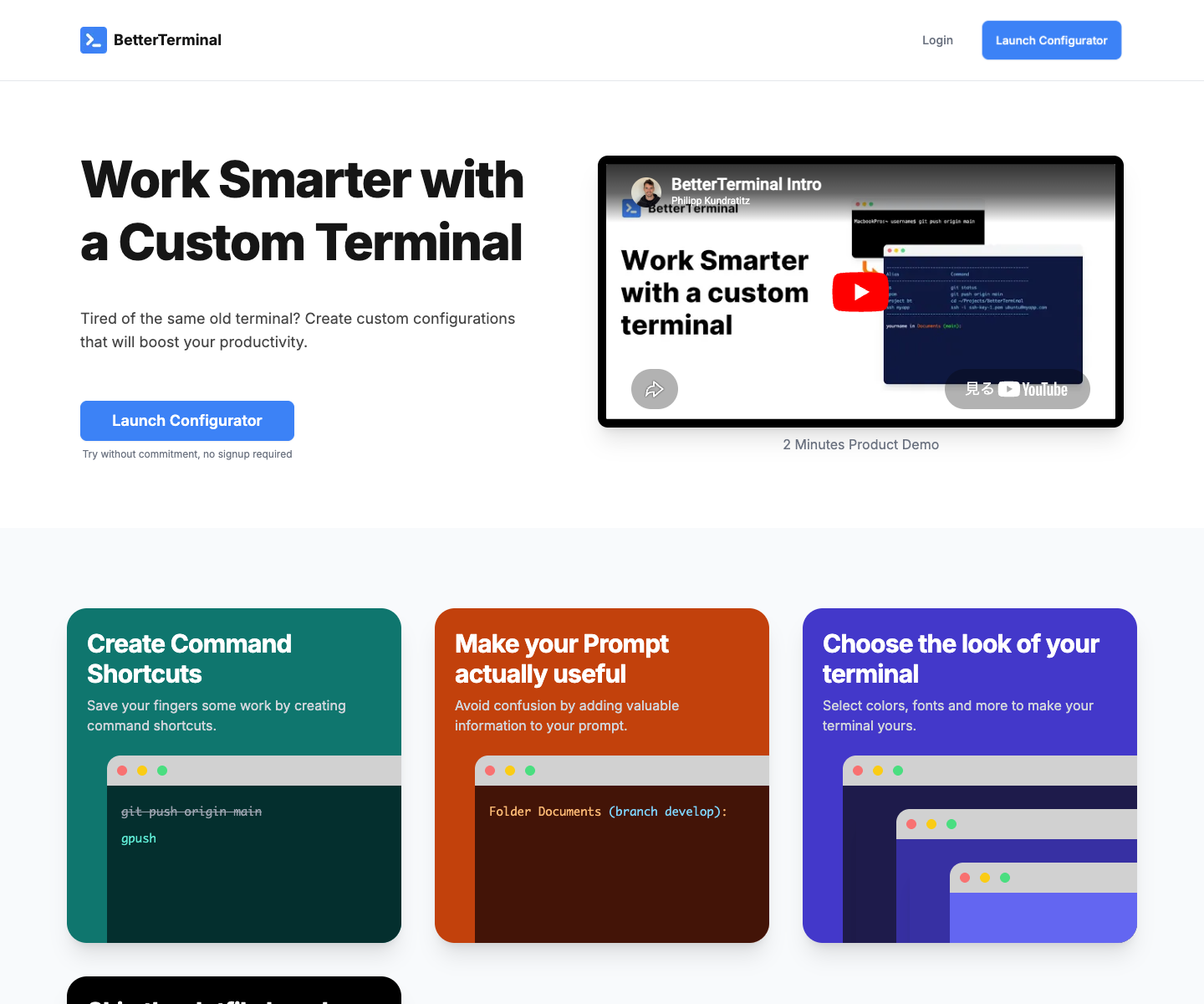 BetterTerminal landing page screenshot
