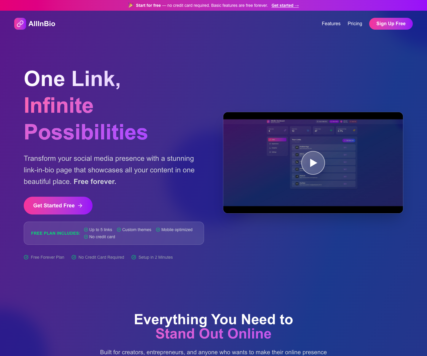 Bio links landing page screenshot