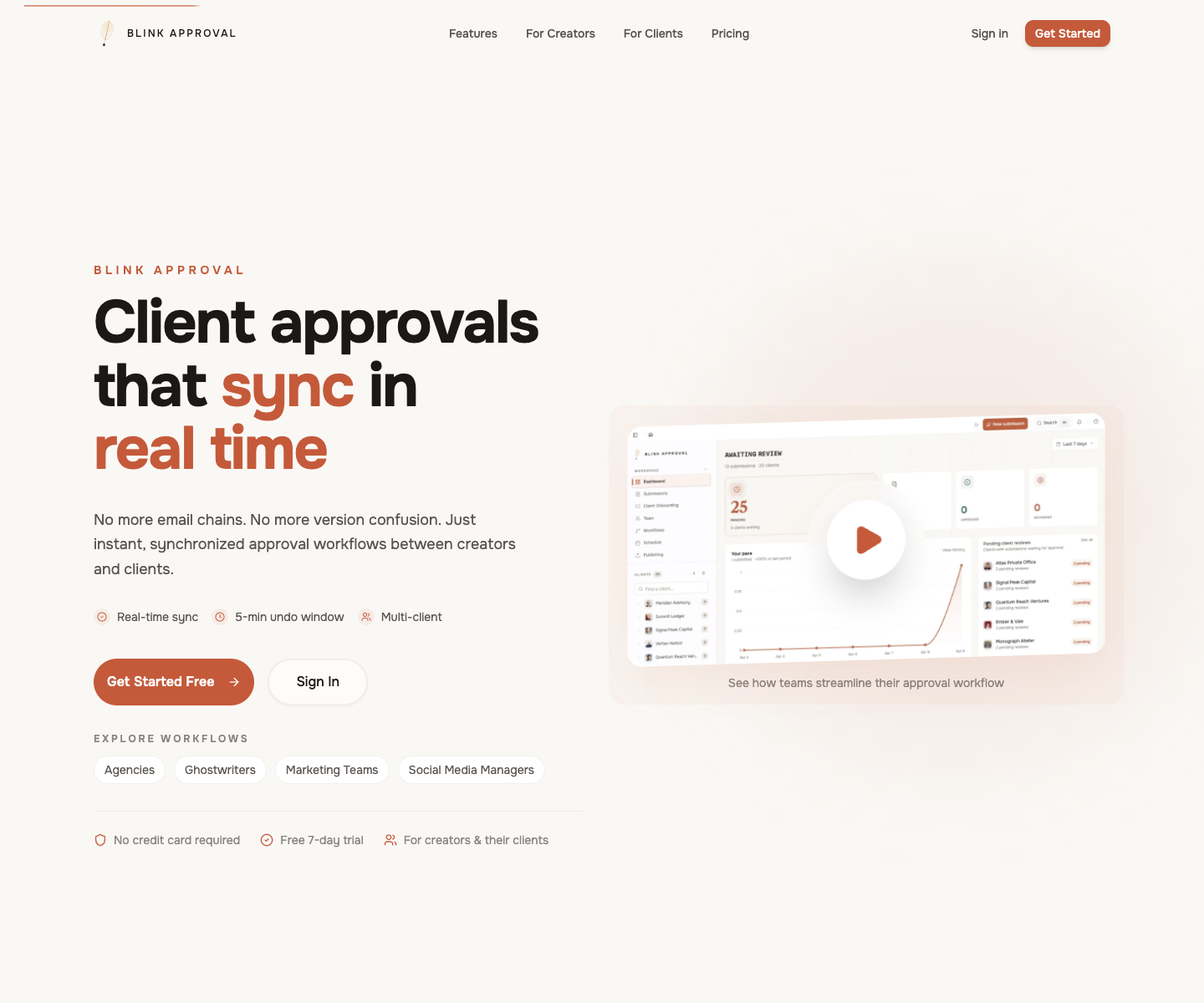BlinkApproval landing page screenshot