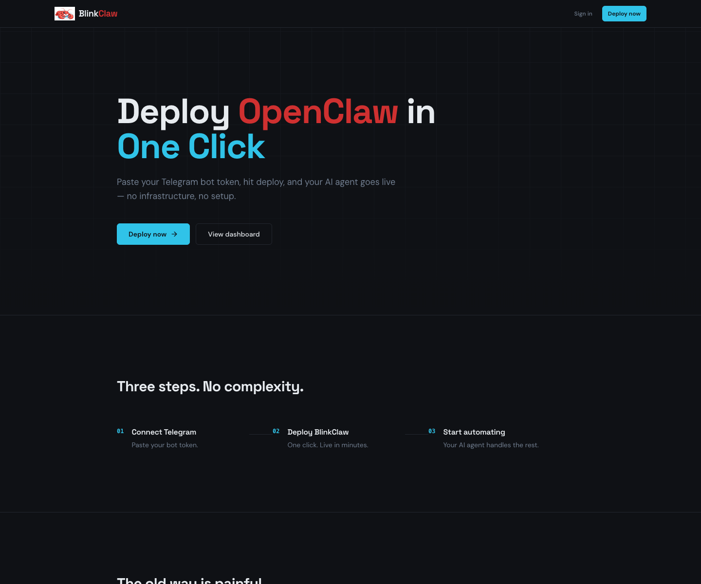 BlinkClaw landing page screenshot
