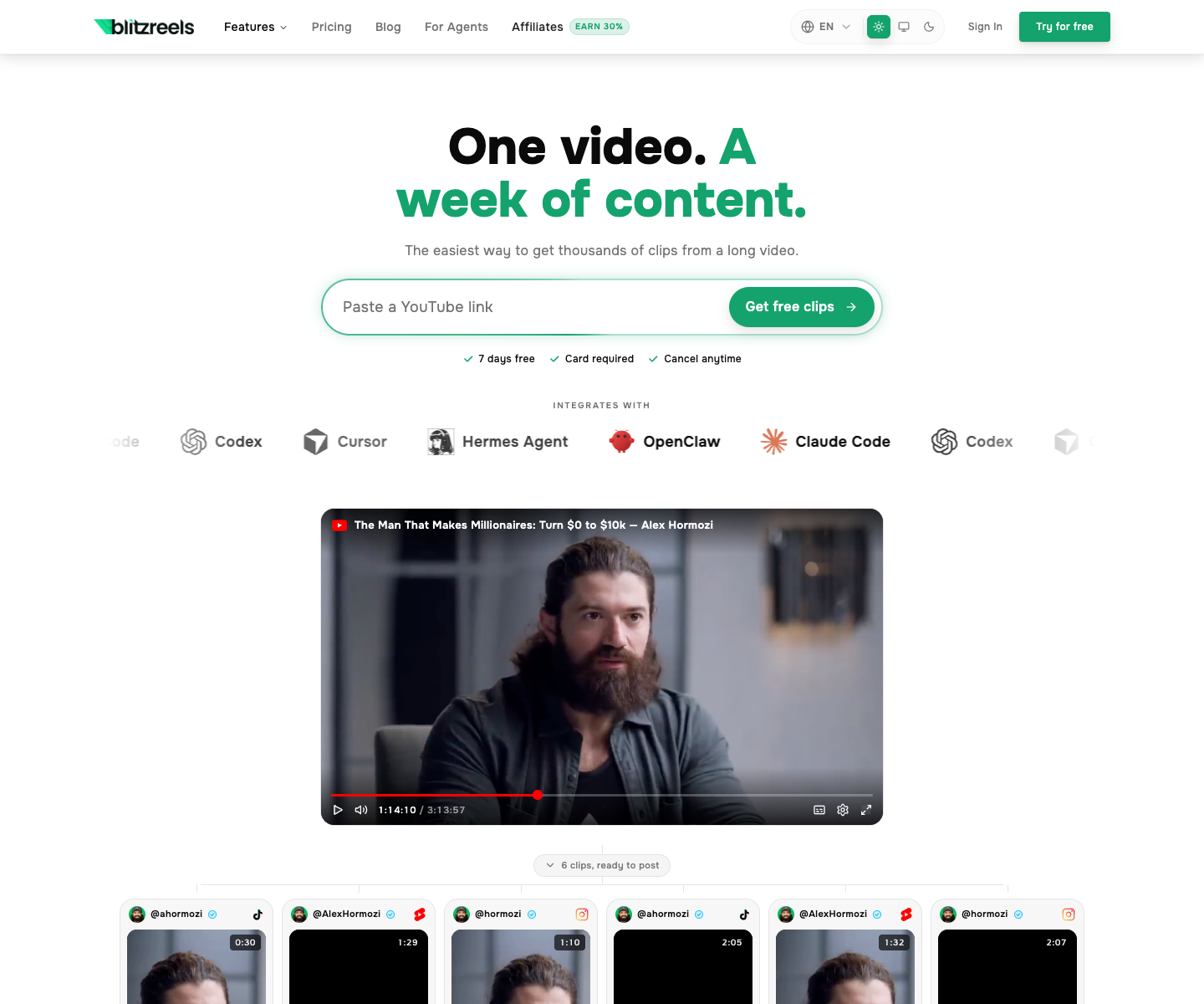 BlitzReels landing page screenshot