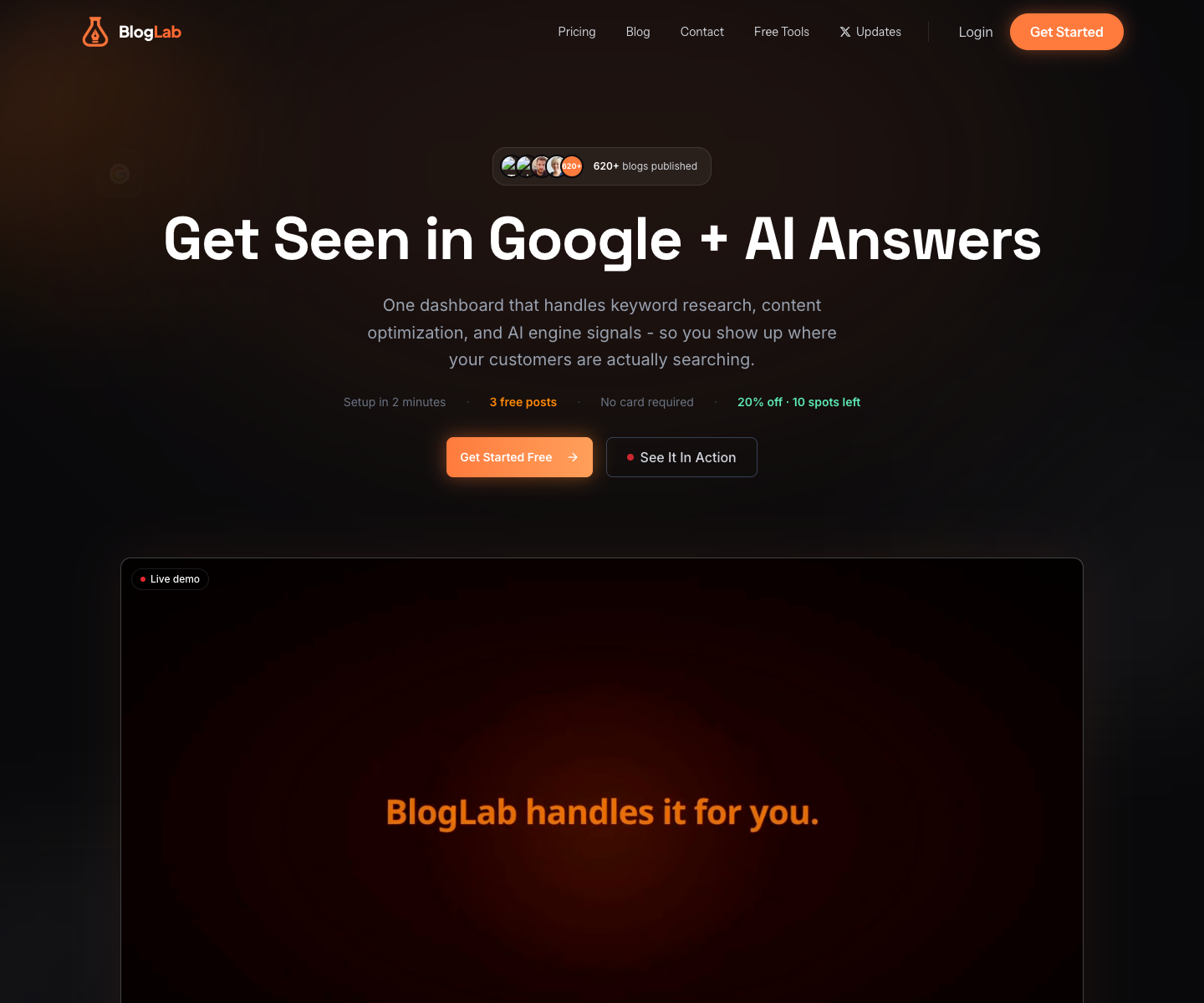 BlogLab landing page screenshot