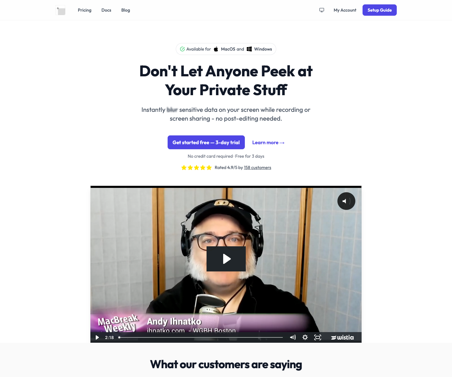 BlurScreen.app landing page screenshot