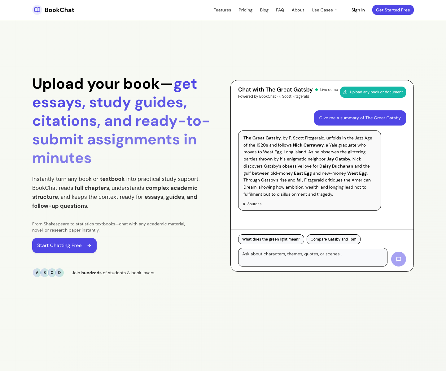 Book Chat landing page screenshot