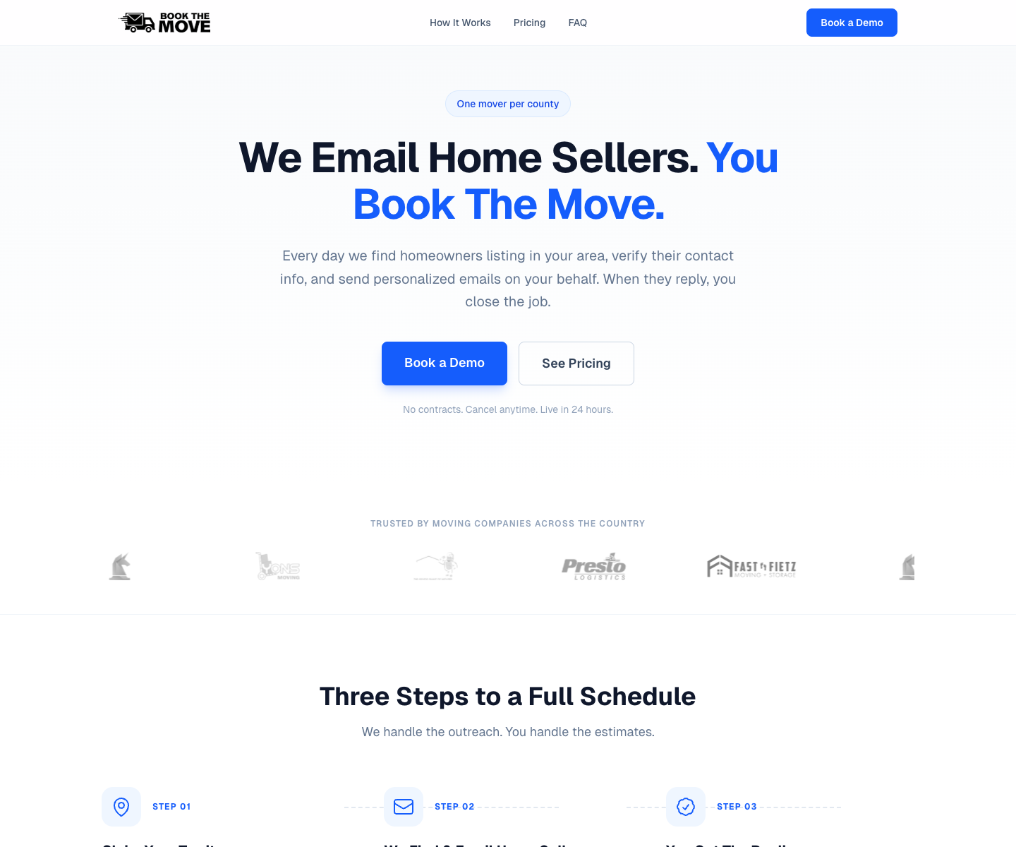 Book The Move landing page screenshot