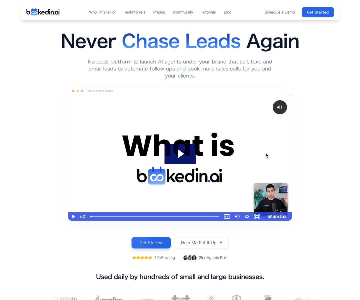Bookedin landing page screenshot