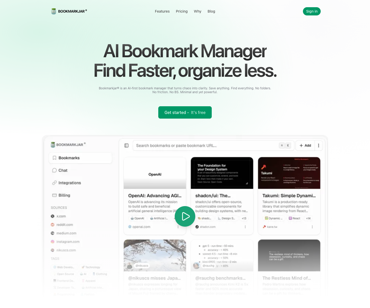 Bookmarkjar landing page screenshot