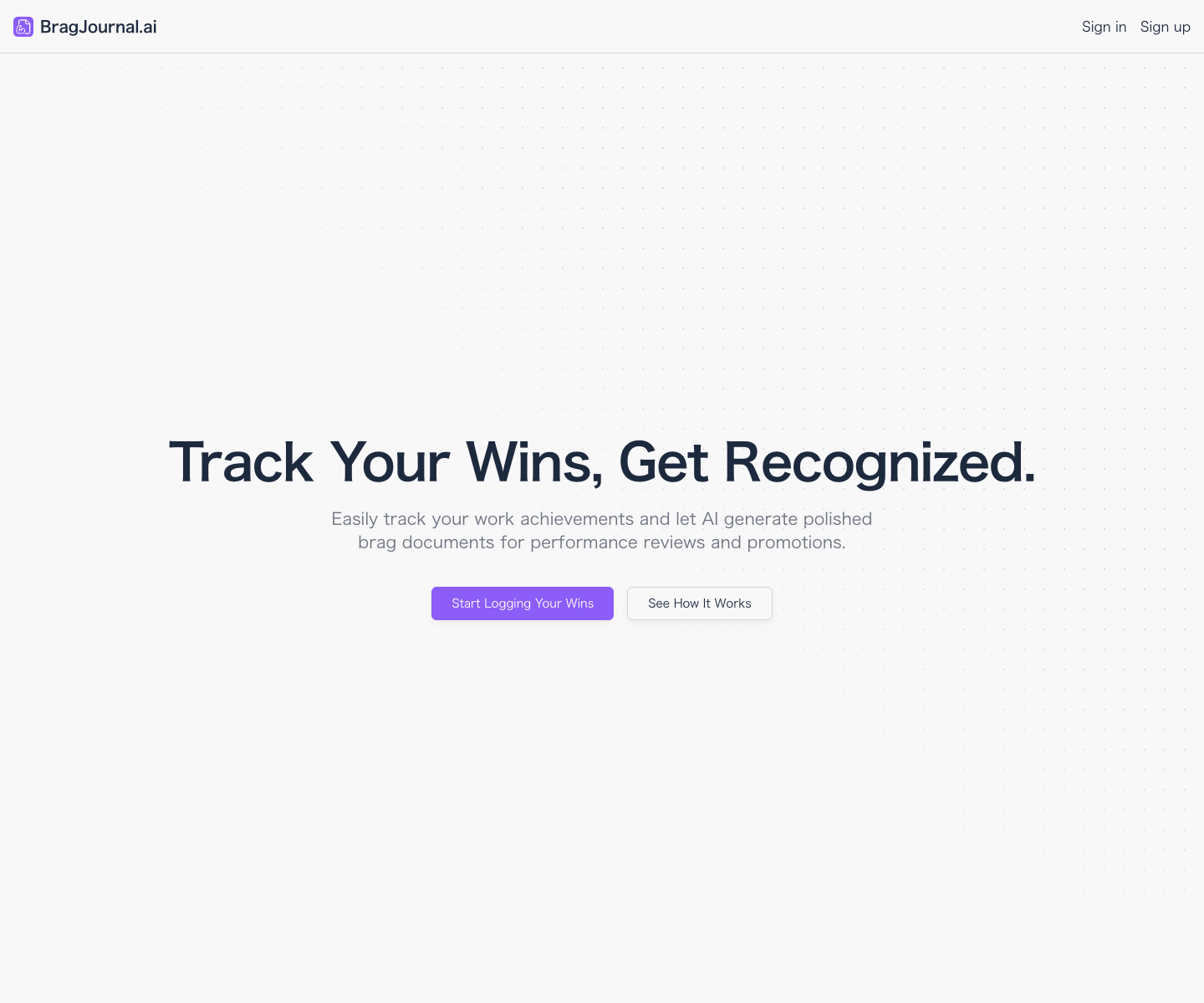 Brag Journal landing page screenshot