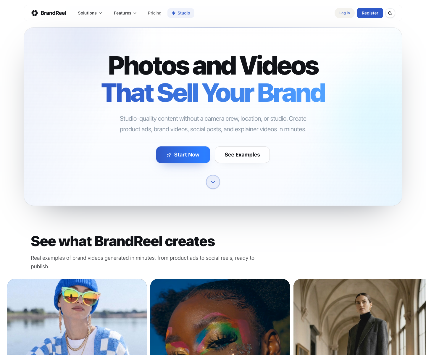 Brandreel landing page screenshot