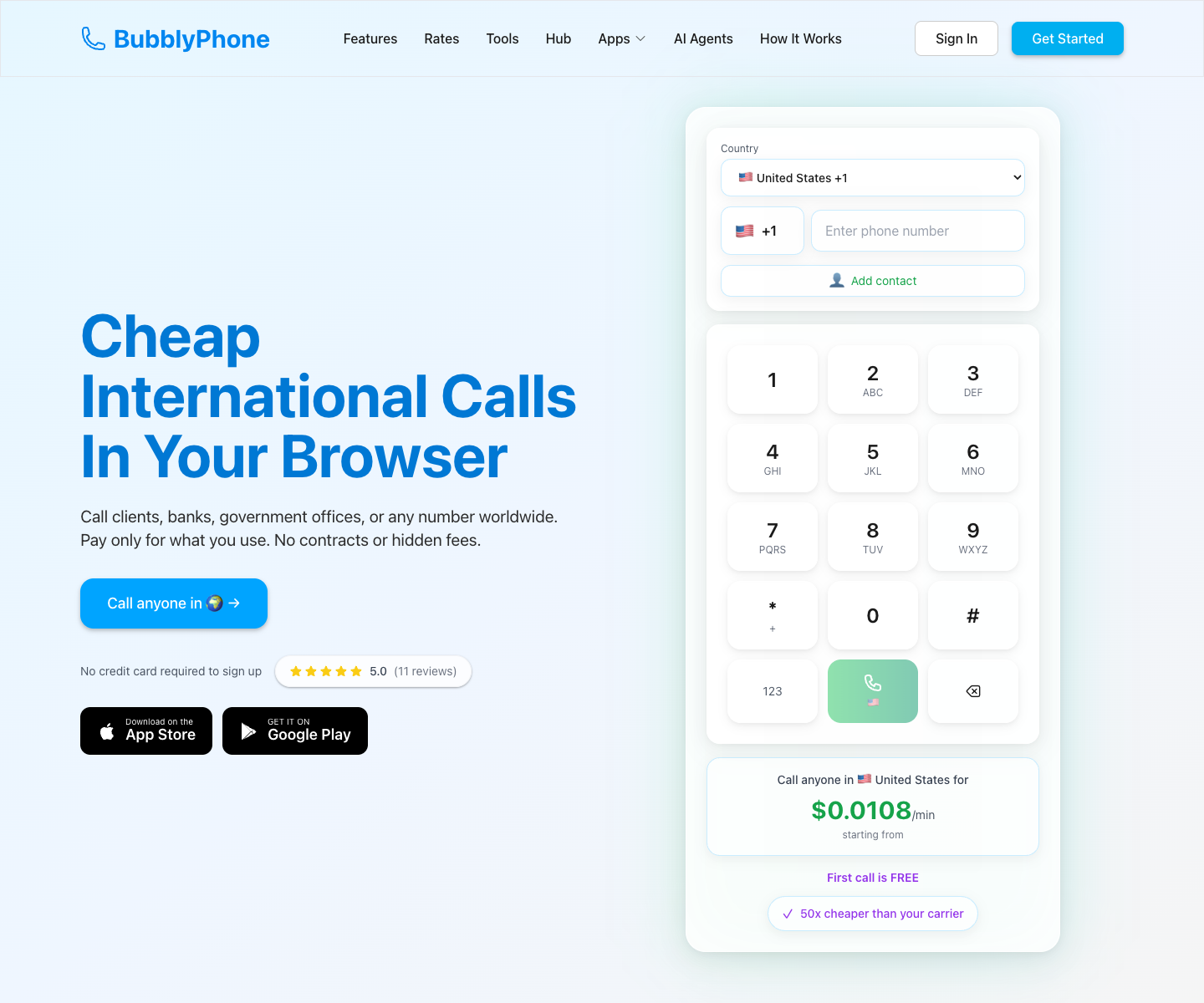 Bubbly Phone landing page screenshot