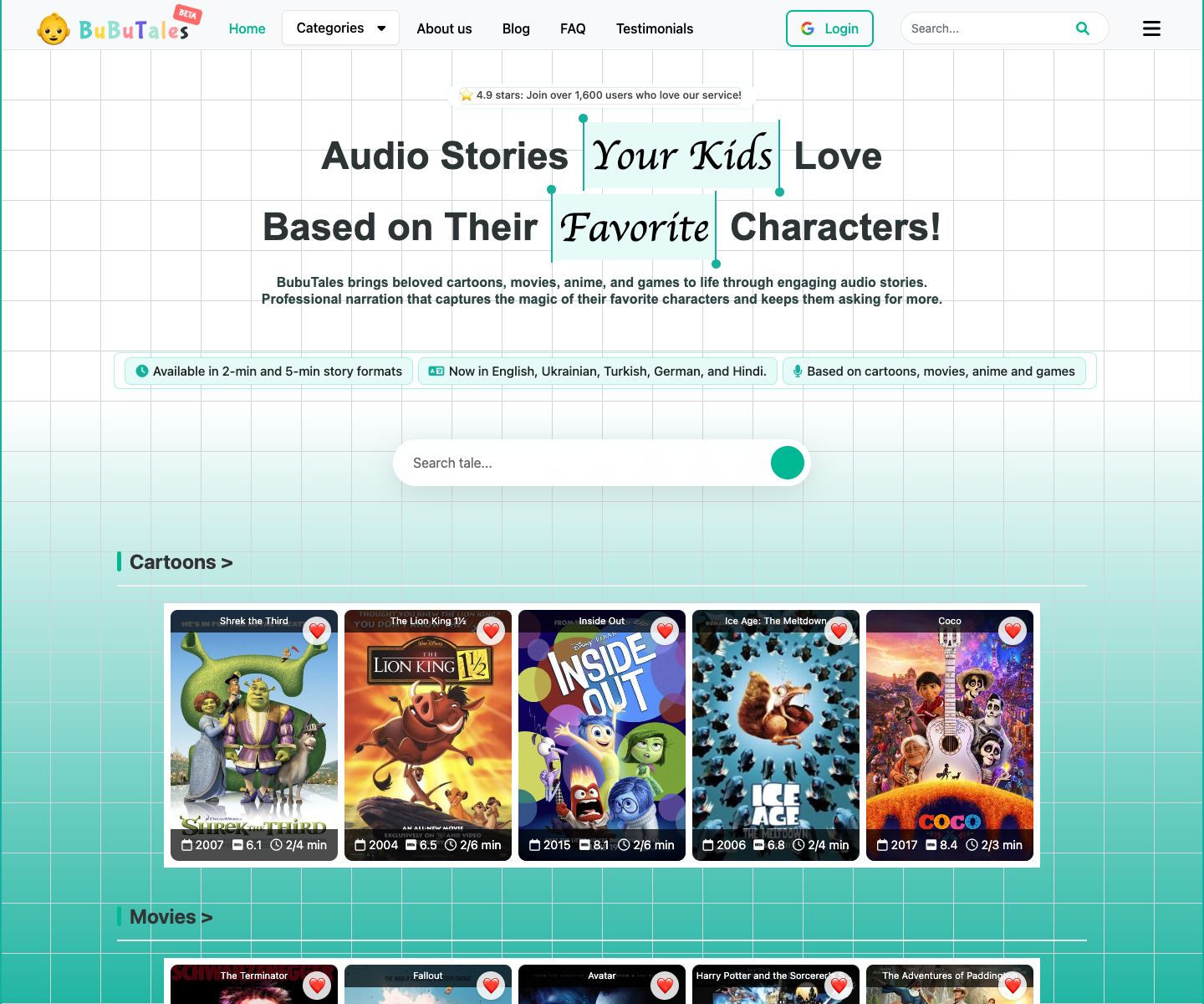 bubutales landing page screenshot