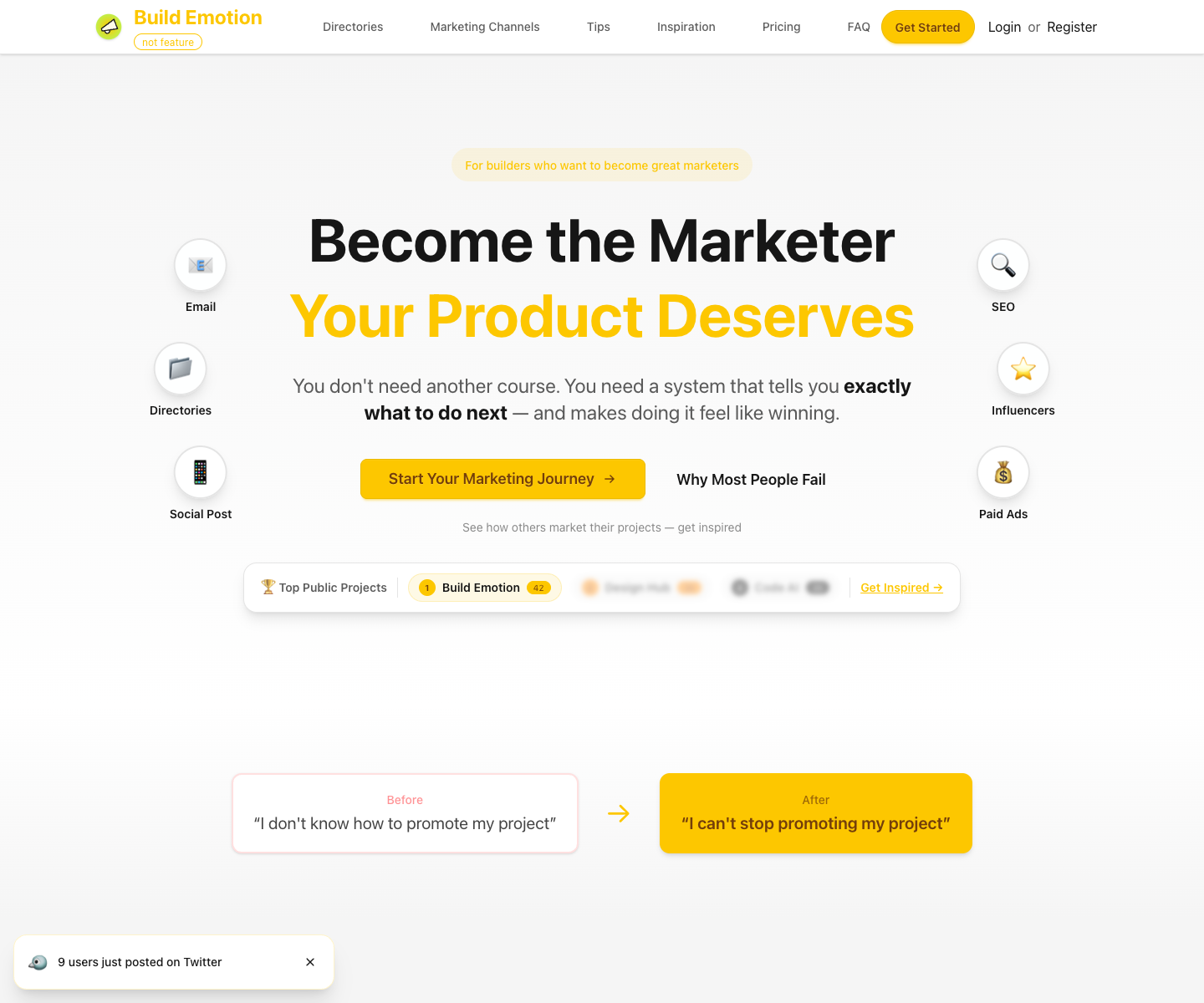 Build Emotion landing page screenshot