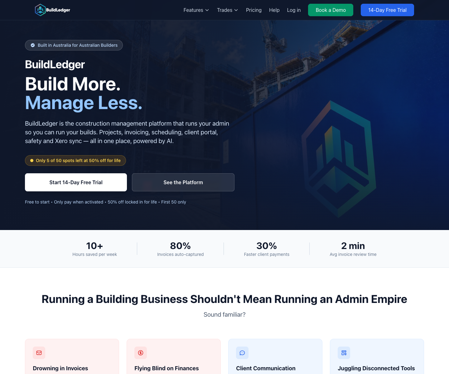 BuildLedger landing page screenshot