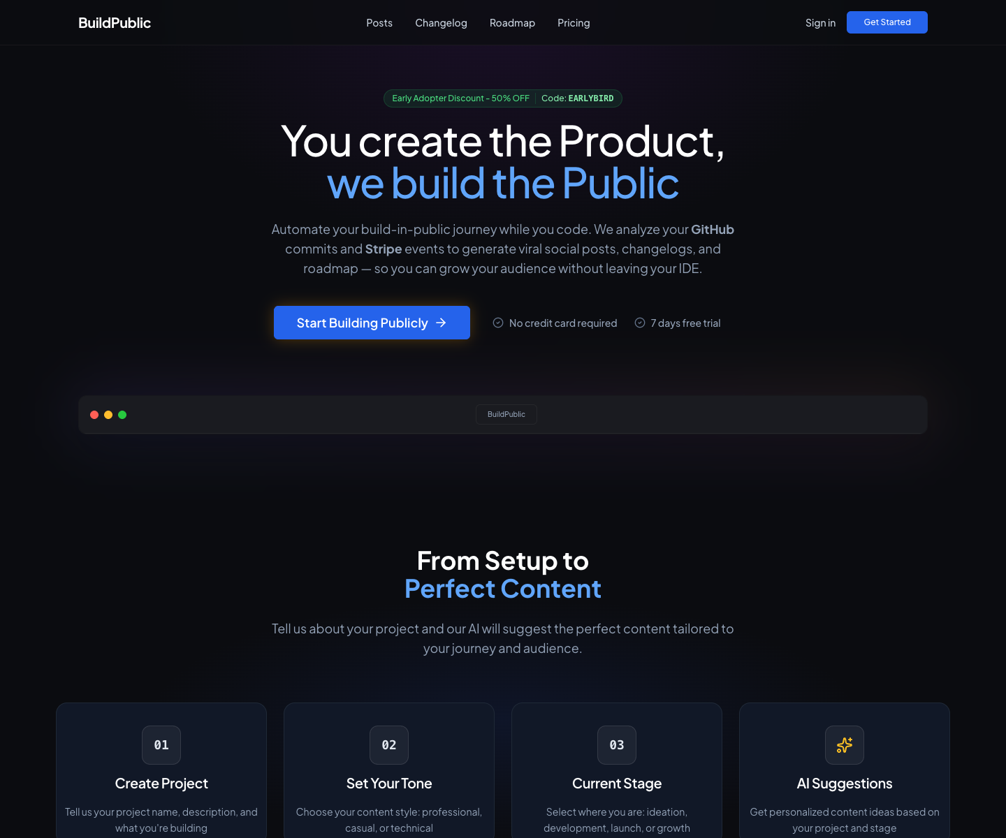 BuildPublic landing page screenshot