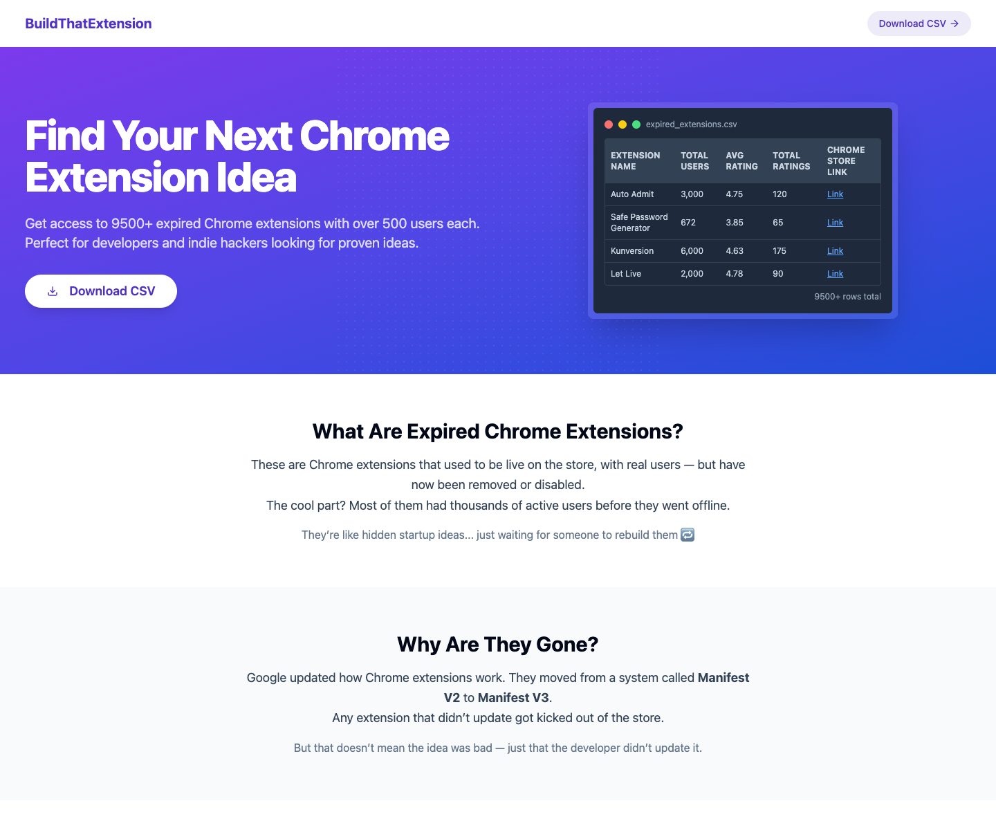 buildthatextension landing page screenshot