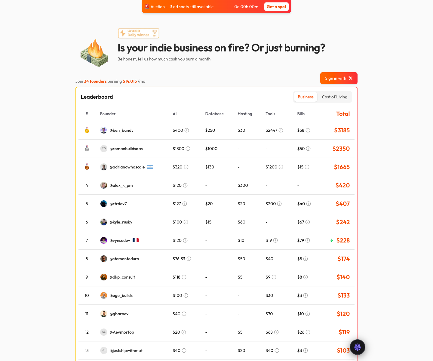 BurnCash landing page screenshot