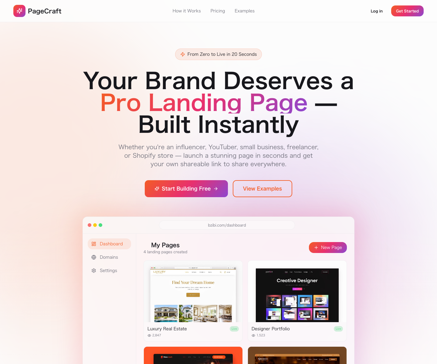 BziBi landing page screenshot