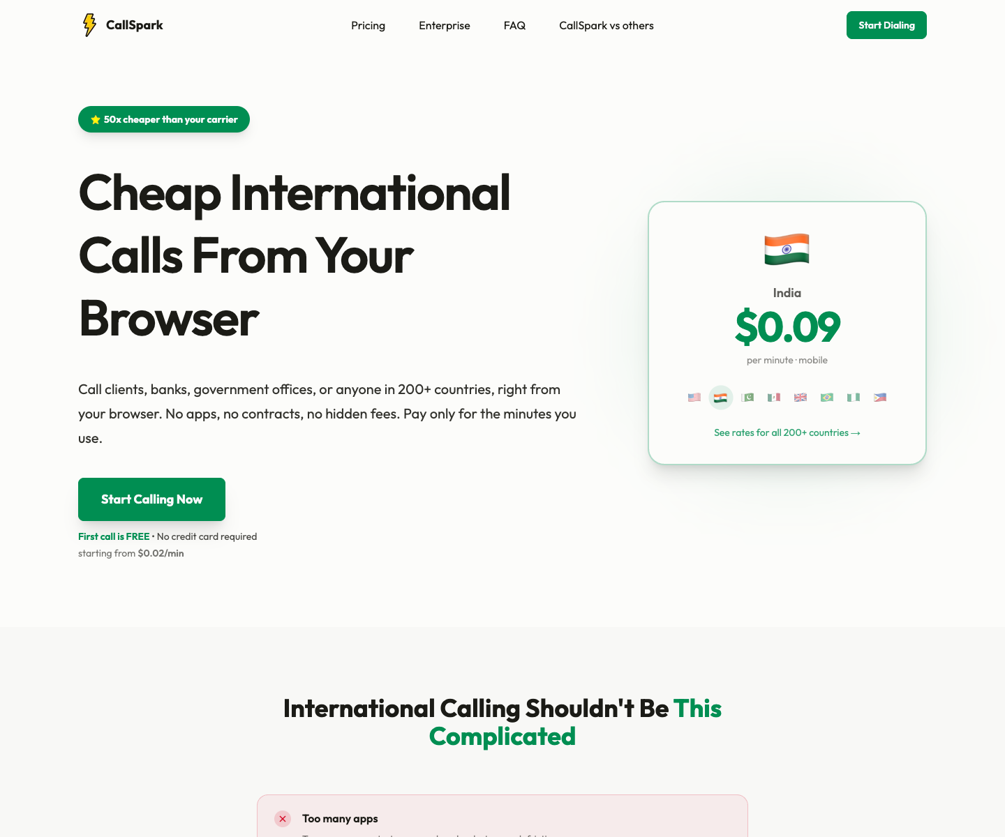 CallSpark landing page screenshot