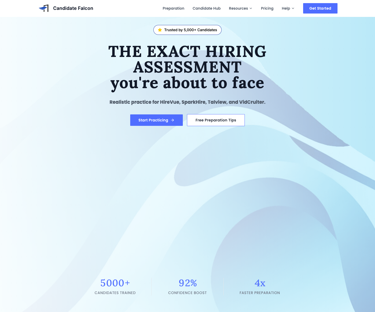 Candidate Falcon landing page screenshot