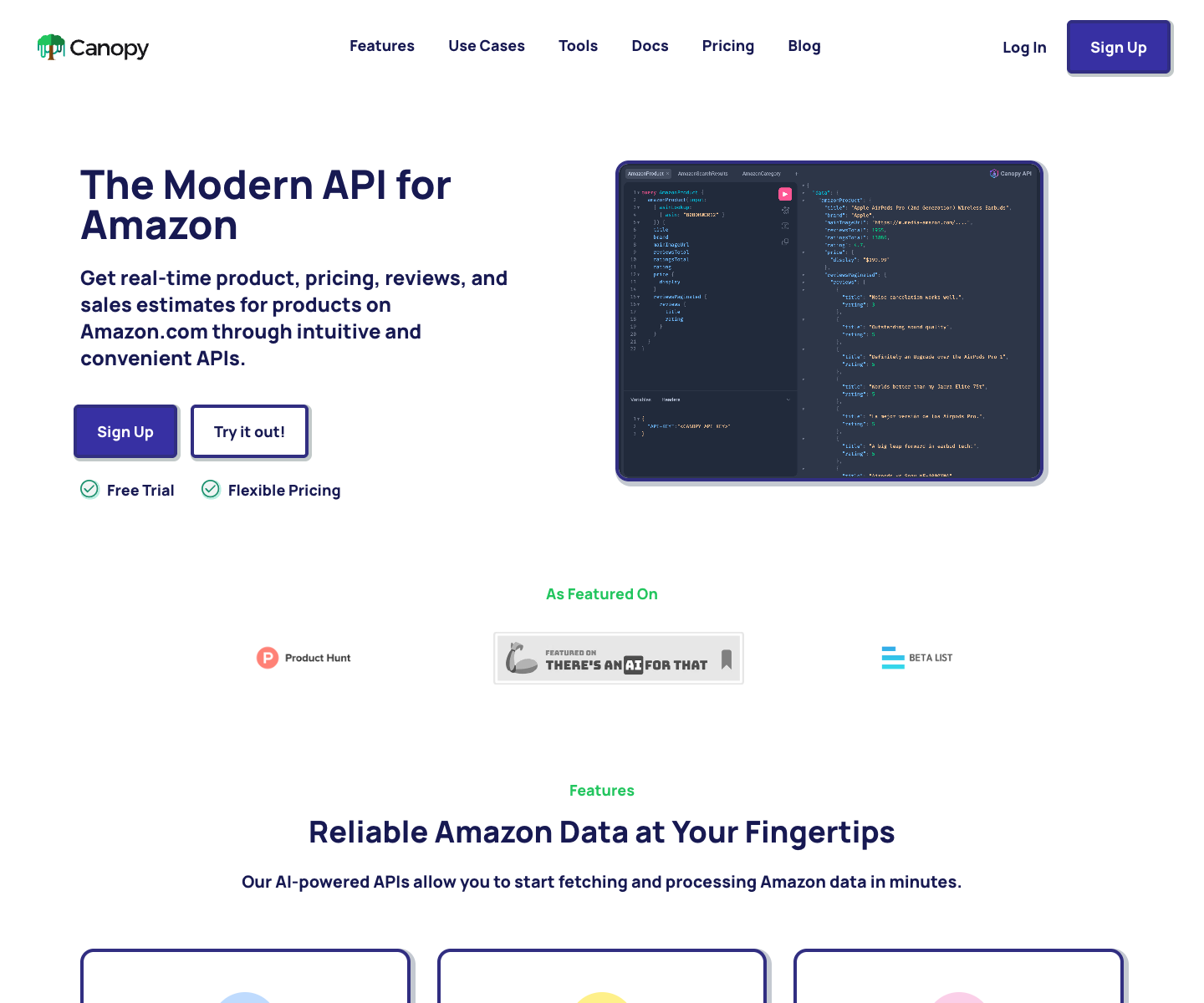 Canopy API landing page screenshot