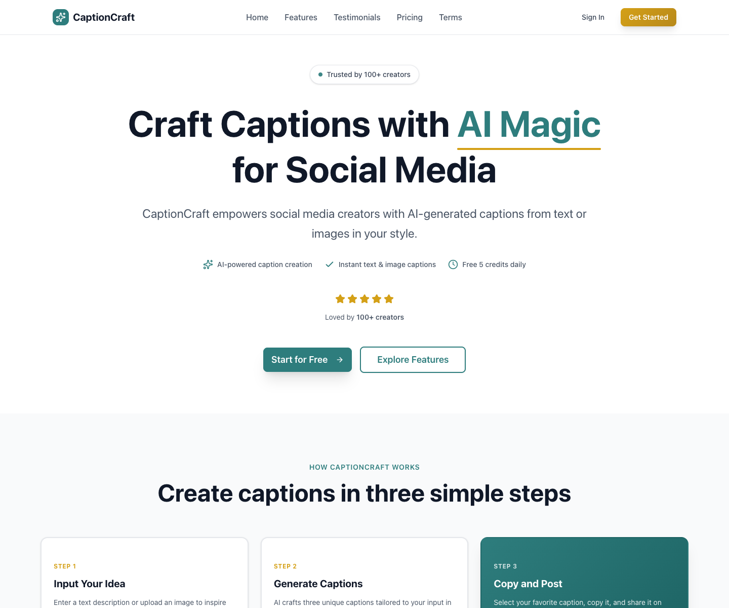 Caption Craft landing page screenshot