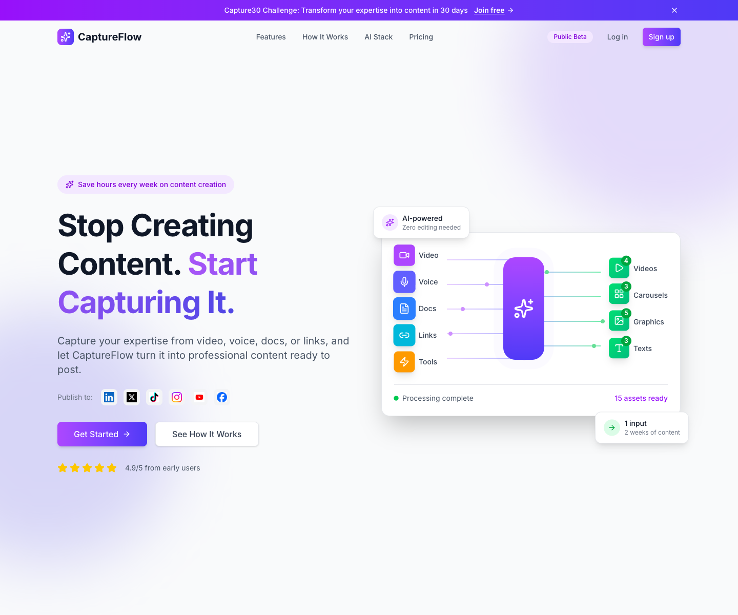 CaptureFlow landing page screenshot