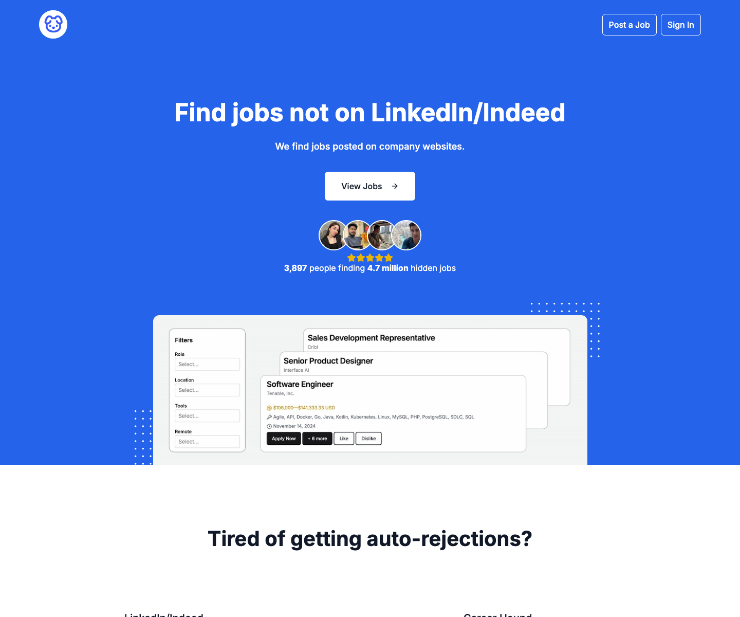 Career Hound landing page screenshot