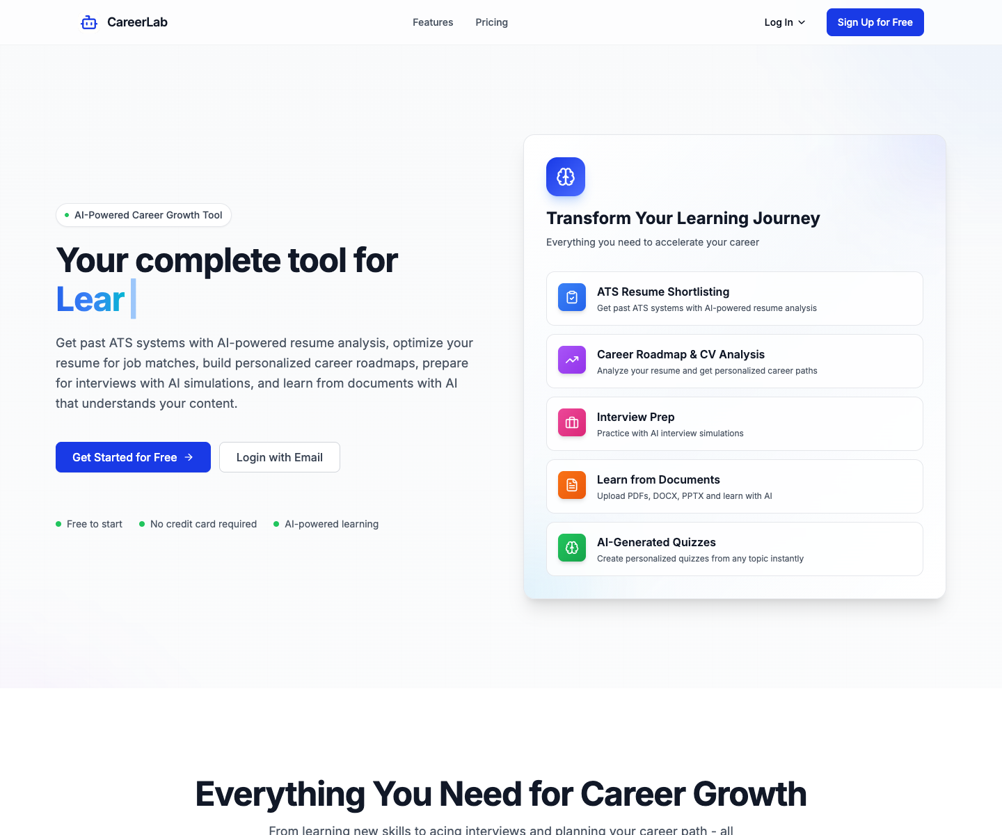 Career Lab landing page screenshot