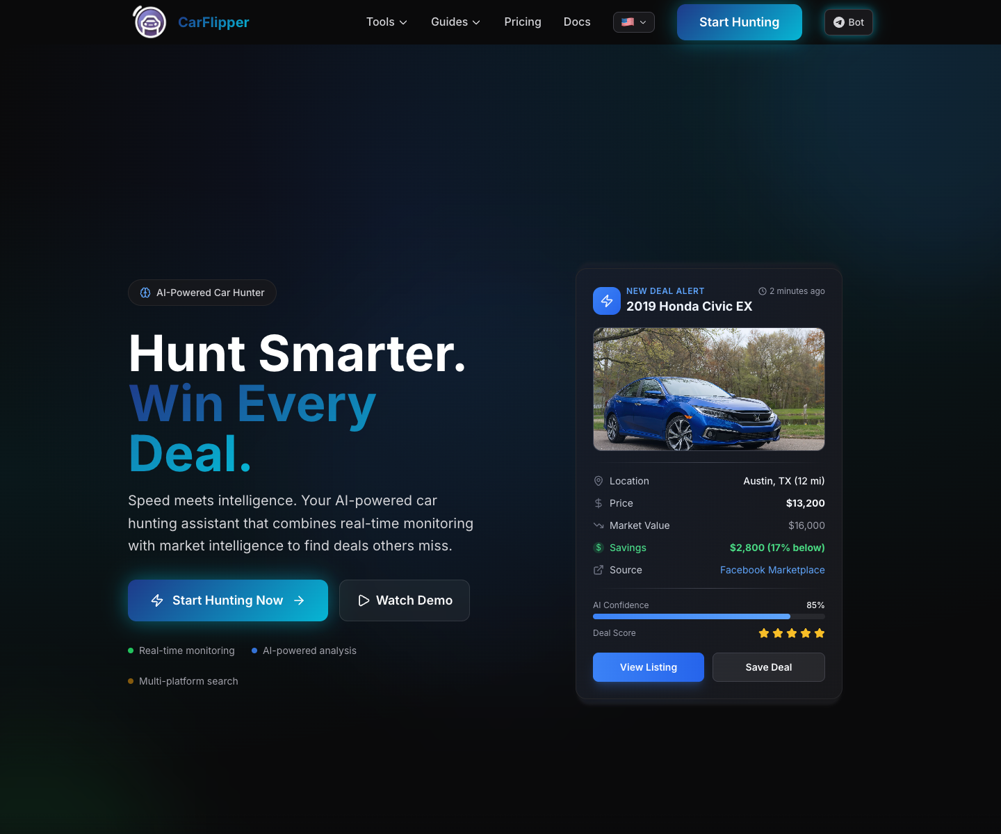 CarFlipperAI landing page screenshot