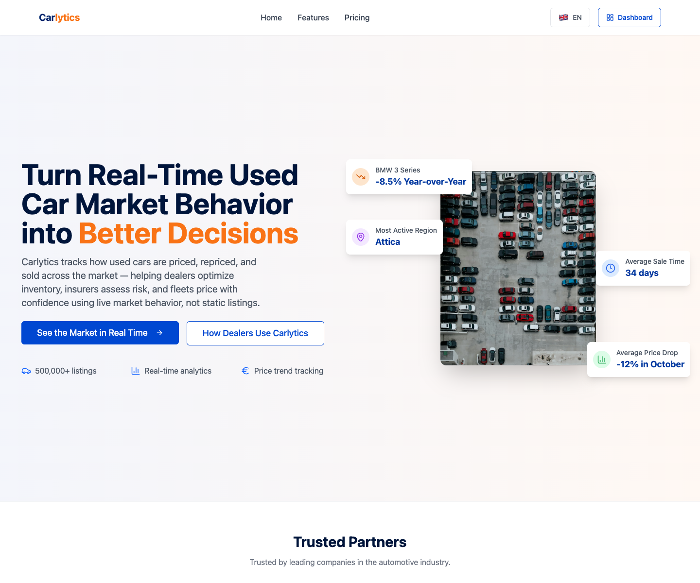 Carlytics landing page screenshot