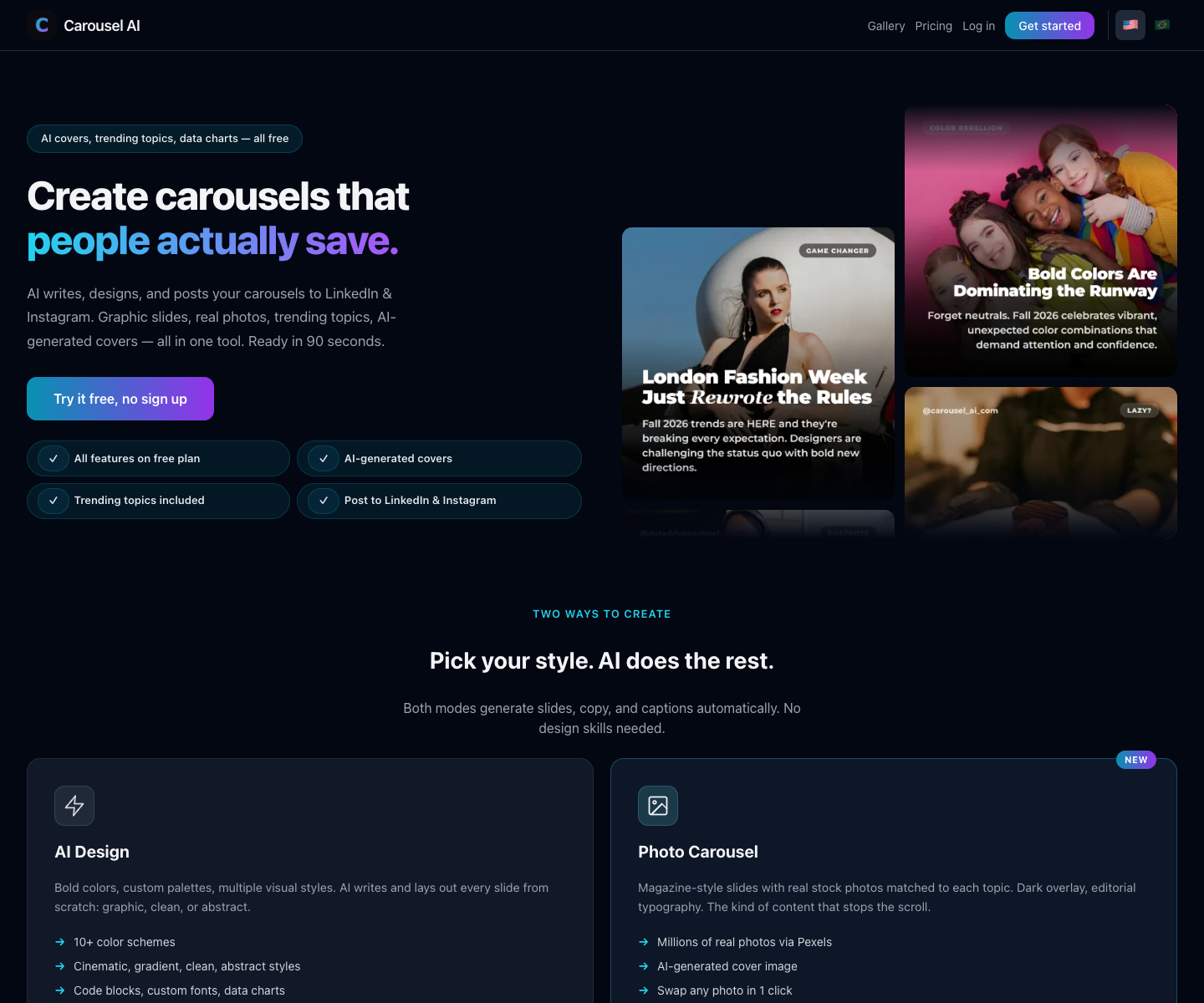 Carousel AI landing page screenshot