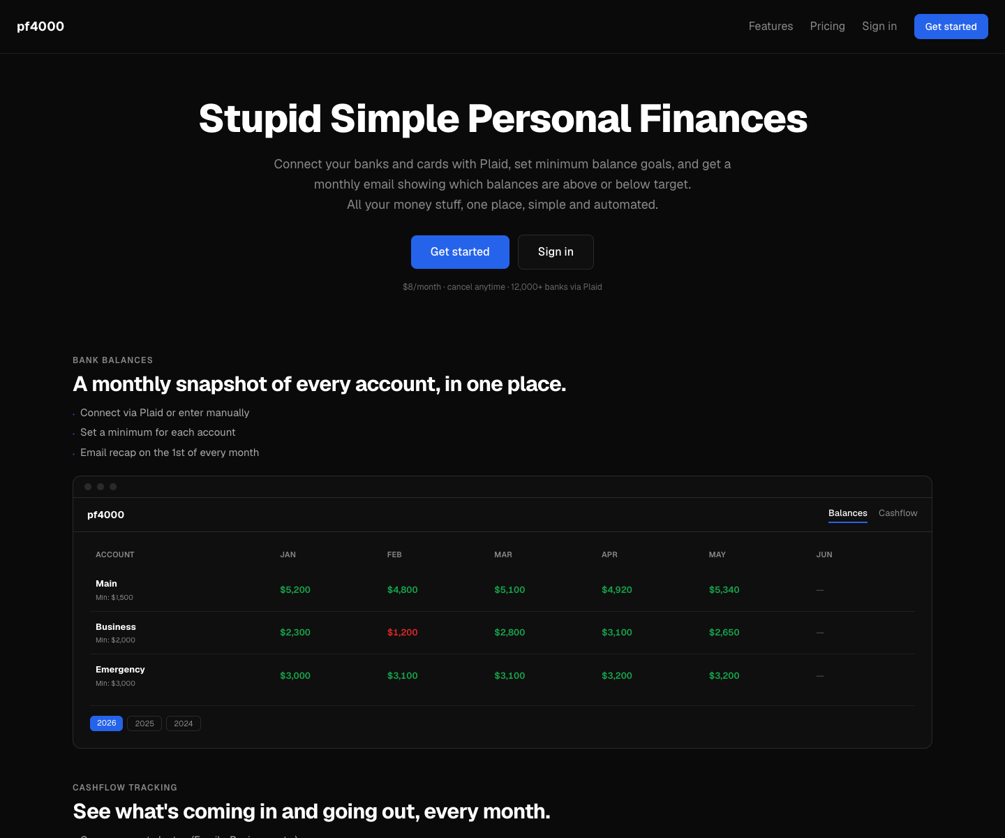 Cashflow Memo landing page screenshot